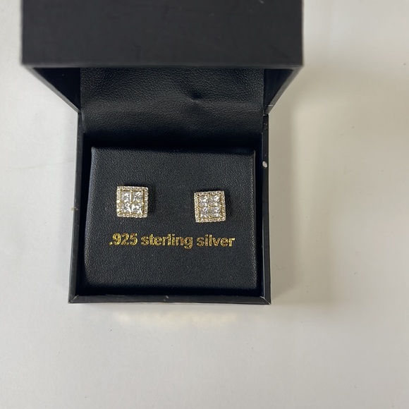 NWT King Ice .925 Sterling silver/gold Button Earrings - Picture 2 of 5
